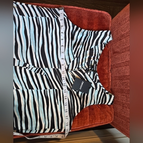 NWT DKNY Silky Sleeveless V-Neck Maxi Dress Blue White Brown Multi Stripes Sz S - Picture 7 of 12